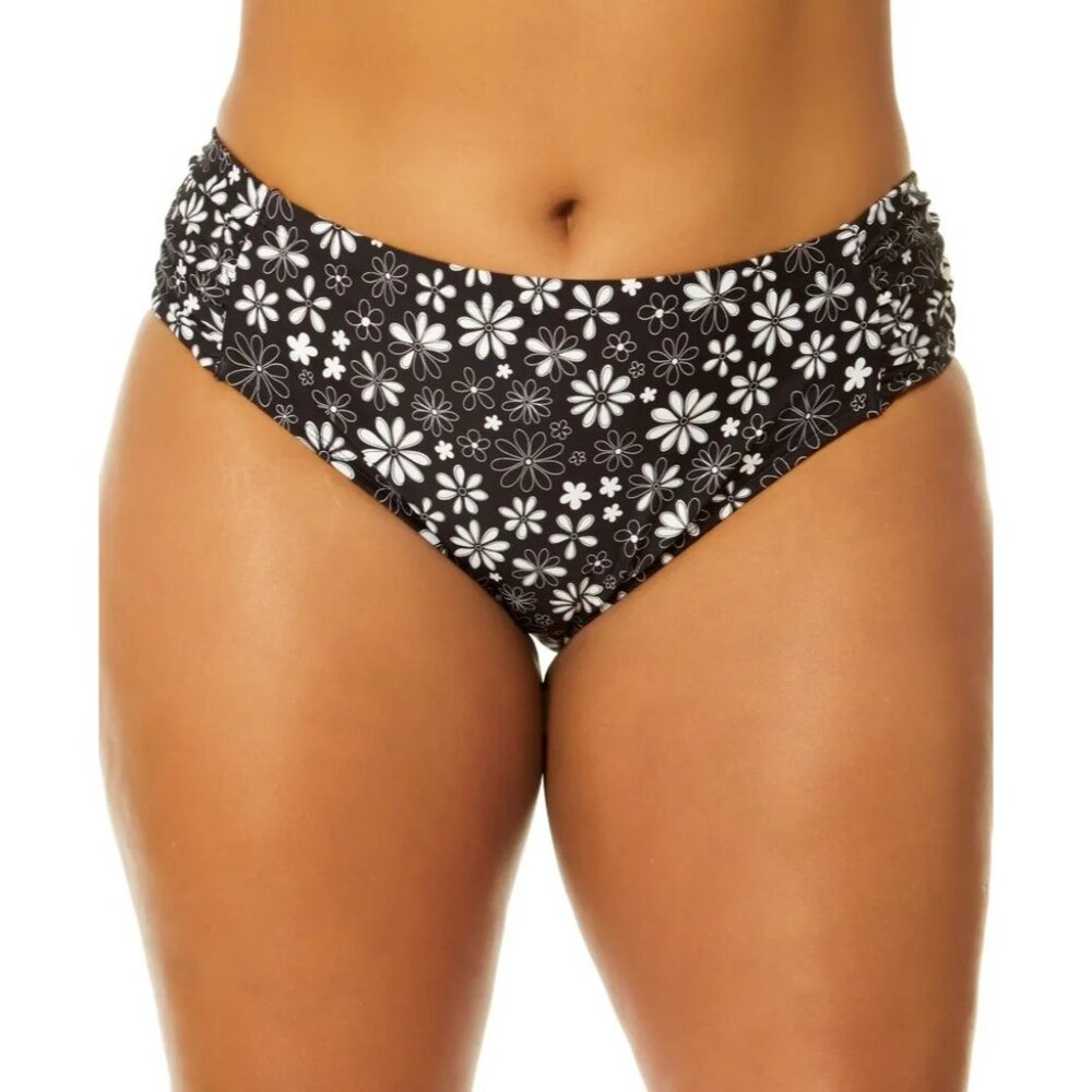 Salt + Cove Plus Coastal Soft Side-Tab Mid-Rise Bikini Bottoms Black White 1X